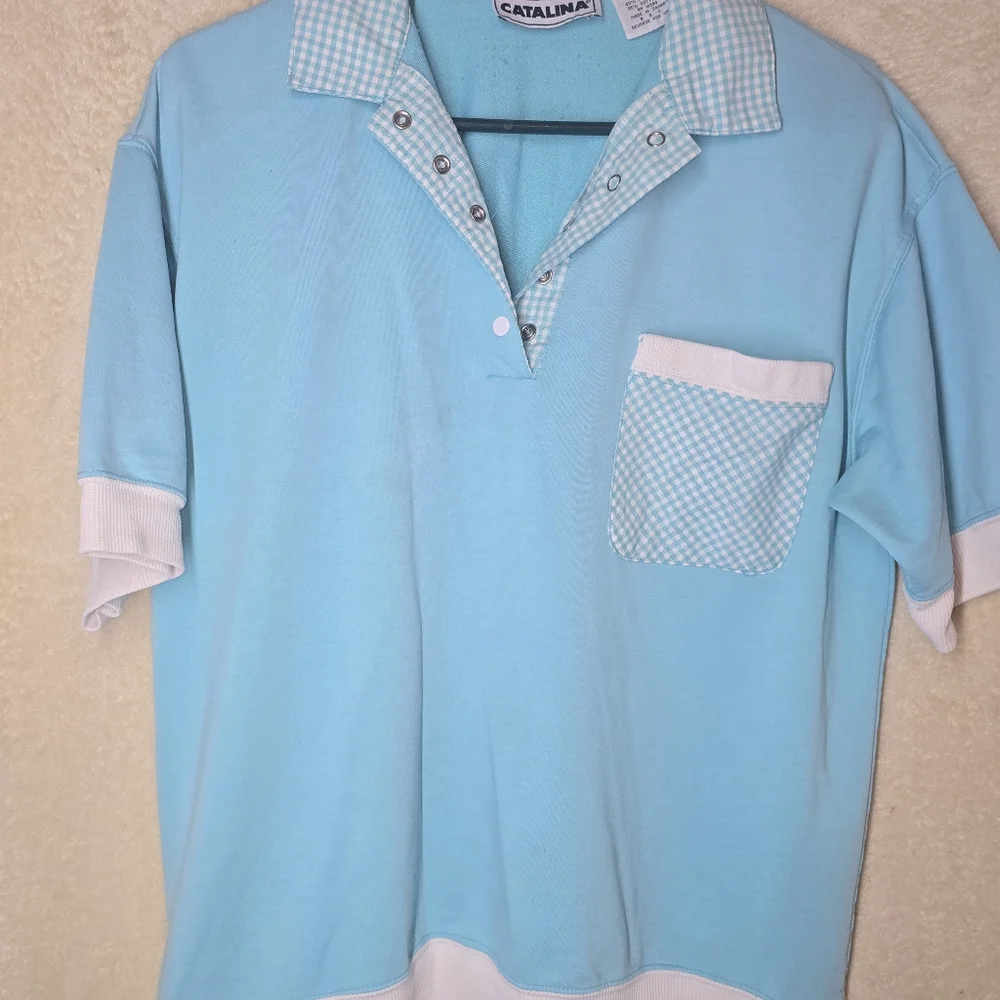 Vintage Catalina Woman's Blue Polo Blouse Shirt Size Large - Picture 2 of 11